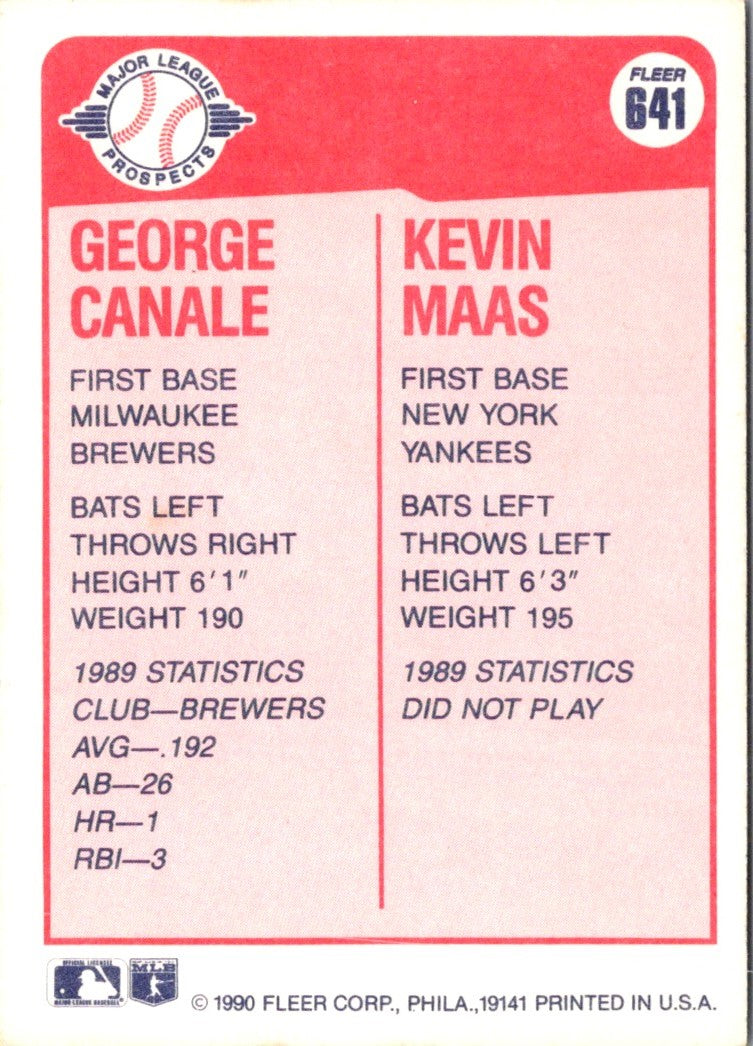 1990 Fleer George Canale/Kevin Maas