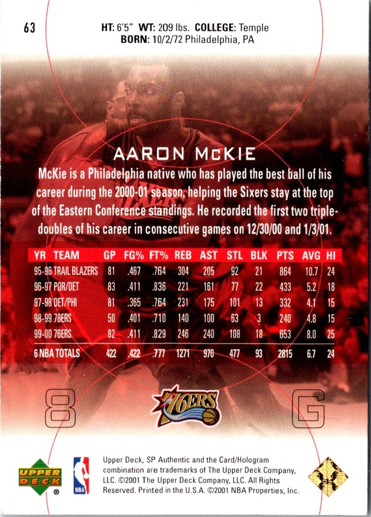 2001 Upper Deck Pros & Prospects Aaron McKie