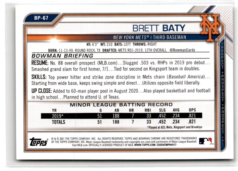 2021 Bowman Prospects Brett Baty