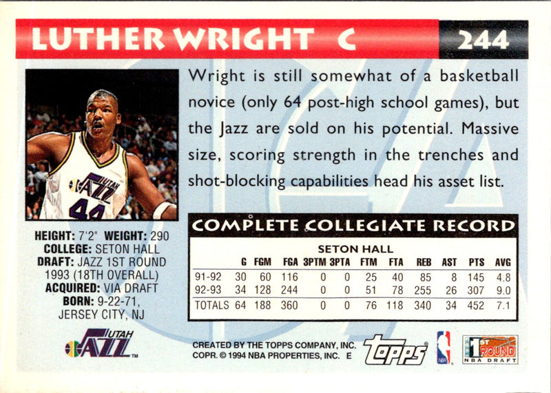 1993 Topps Luther Wright