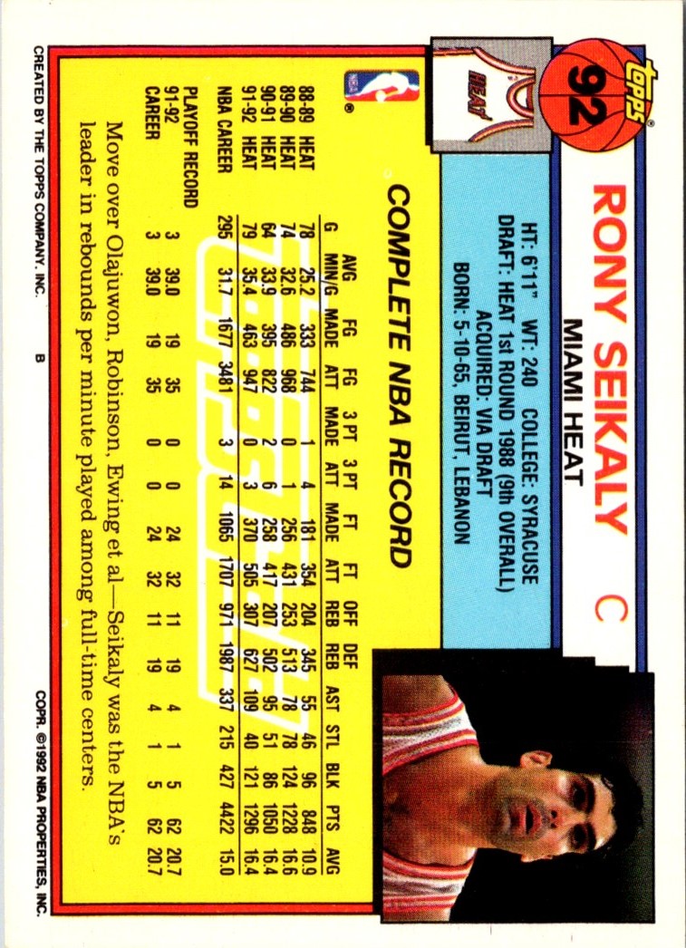 1992 Topps Gold Rony Seikaly