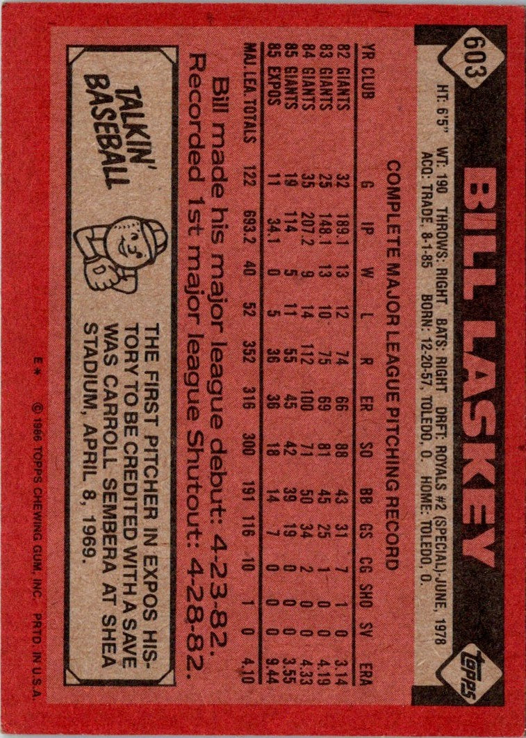 1986 Topps Bill Laskey