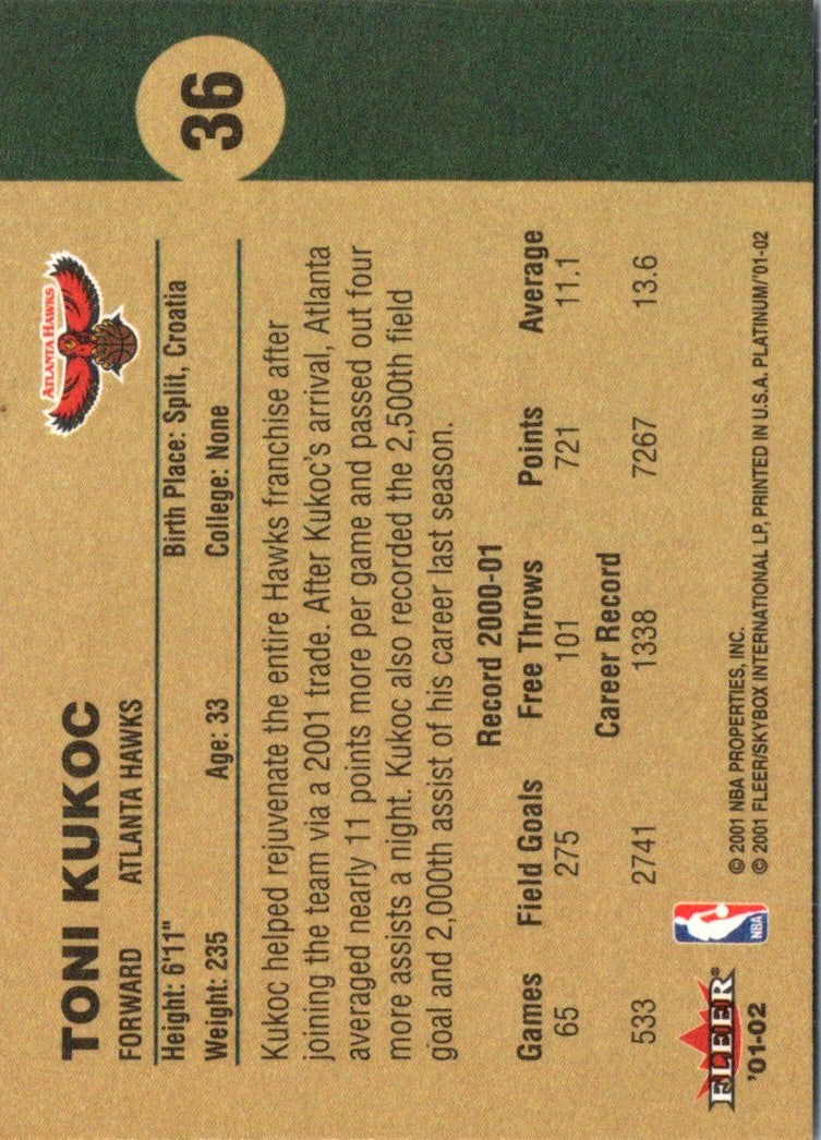 2001 Fleer Platinum Toni Kukoc