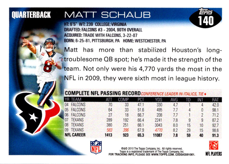2010 Topps Matt Schaub