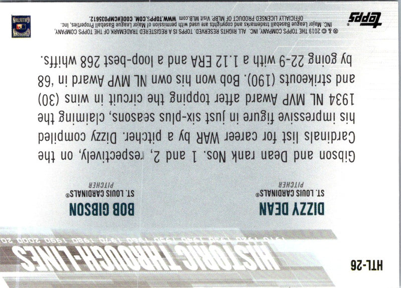 2019 Topps Historic Through-Lines Bob Gibson/Dizzy Dean