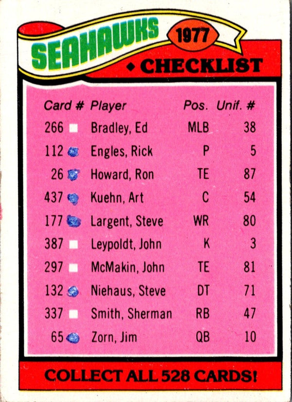 1977 Topps Seattle Seahawks #226