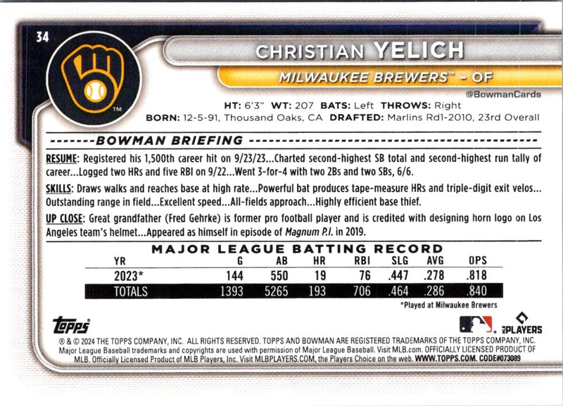 2024 Bowman Christian Yelich