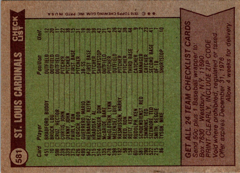 1976 Topps St. Louis Cardinals - Red Schoendienst