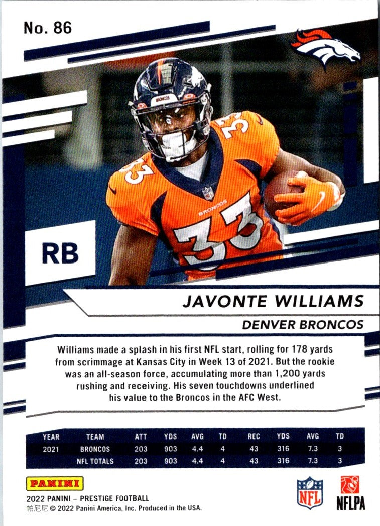 2022 Panini Prestige Javonte Williams