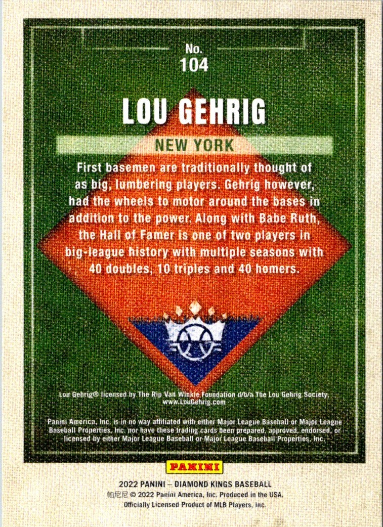 2022 Panini Diamond Kings Red Frame Lou Gehrig