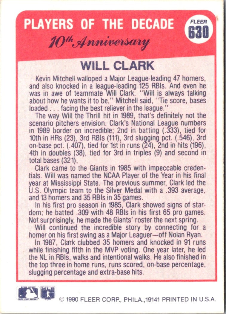 1990 Fleer Will Clark