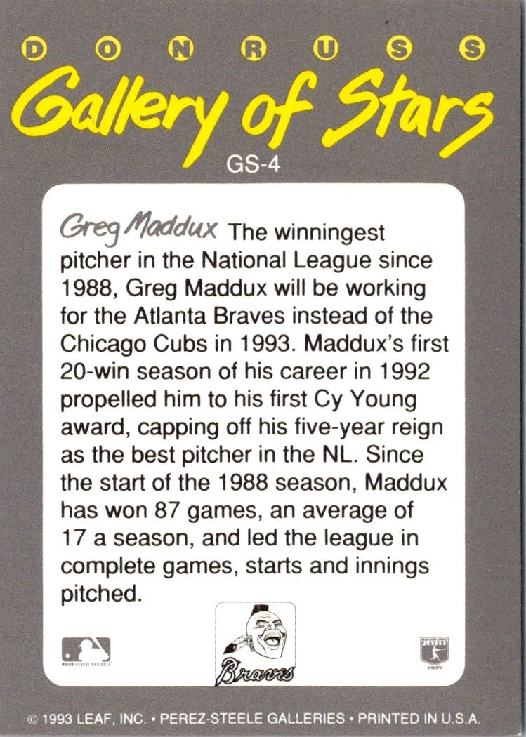 1993 Triple Play Gallery of Stars Greg Maddux