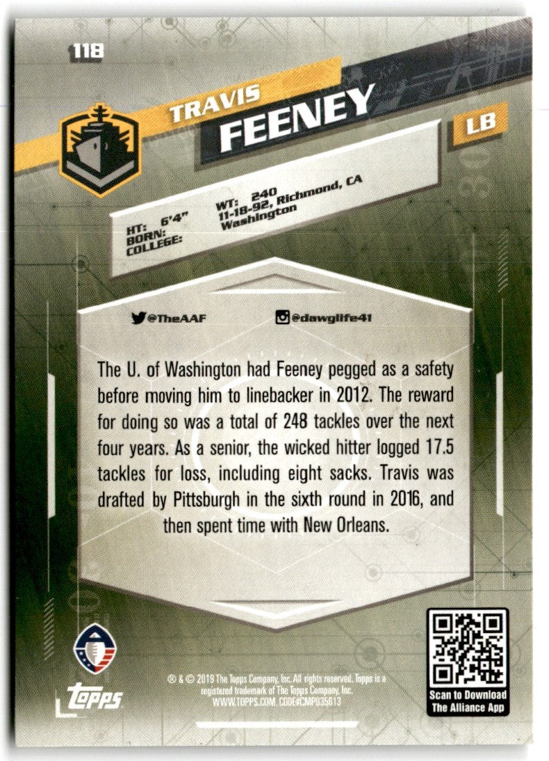 2019 Topps AAF Gold Travis Feeney