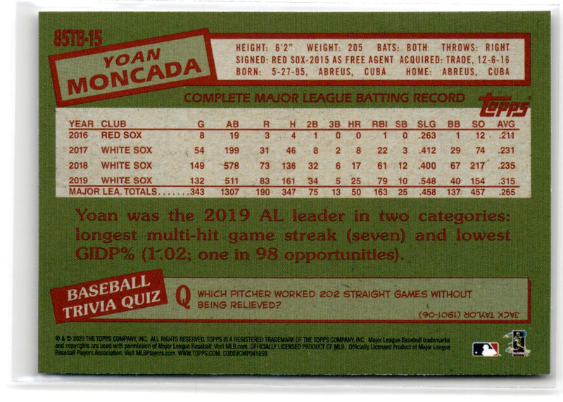 2020 Topps Update 1985 Baseball 35th Anniversary Yoan Moncada