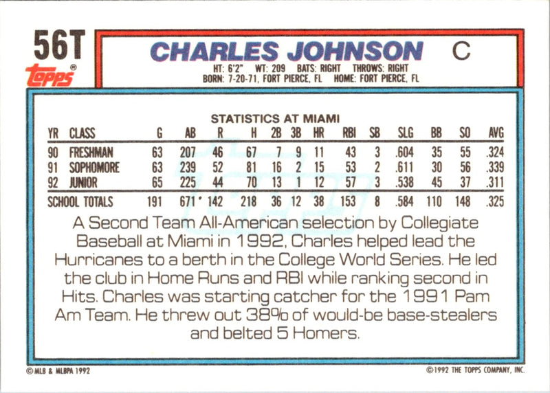 1992 Topps Traded Gold Charles Johnson