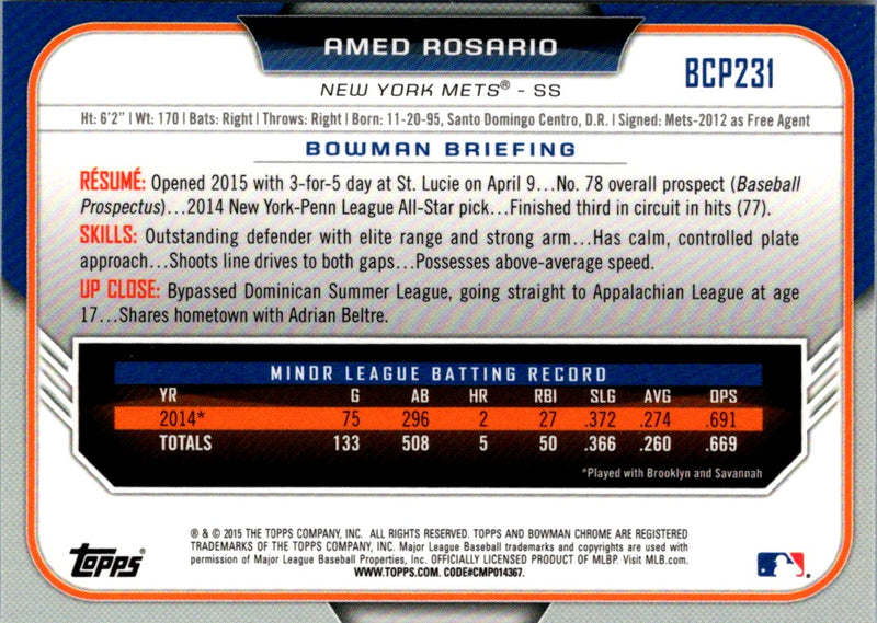 2015 Bowman Chrome Prospects Amed Rosario