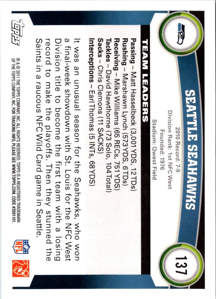 2011 Topps Seattle Seahawks (Matt Hasselbeck/Marshawn Lynch)