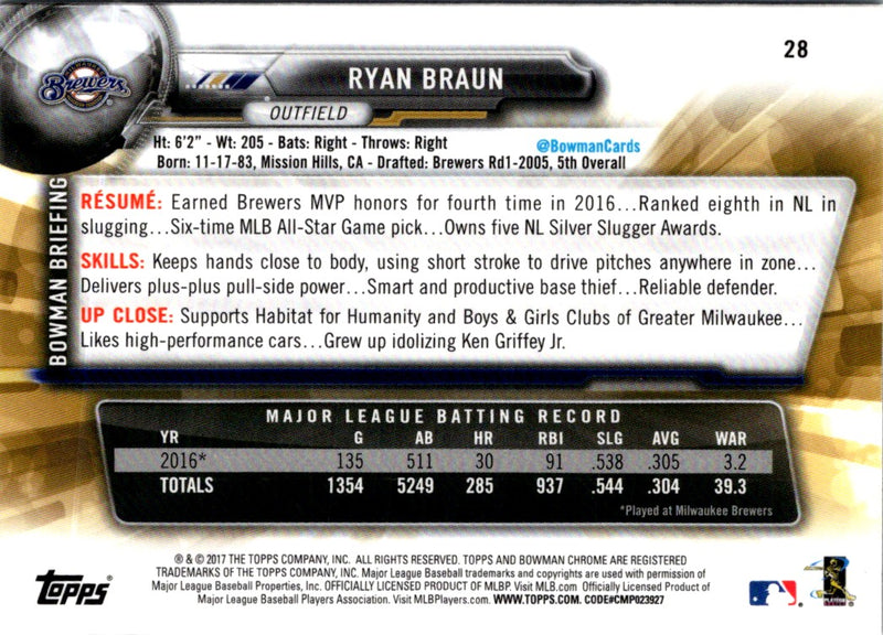 2017 Bowman Chrome Ryan Braun