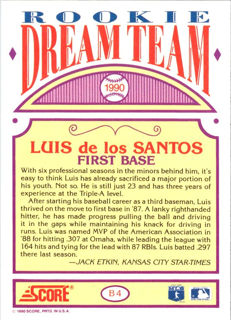 1990 Score Rookie Dream Team Luis de los Santos