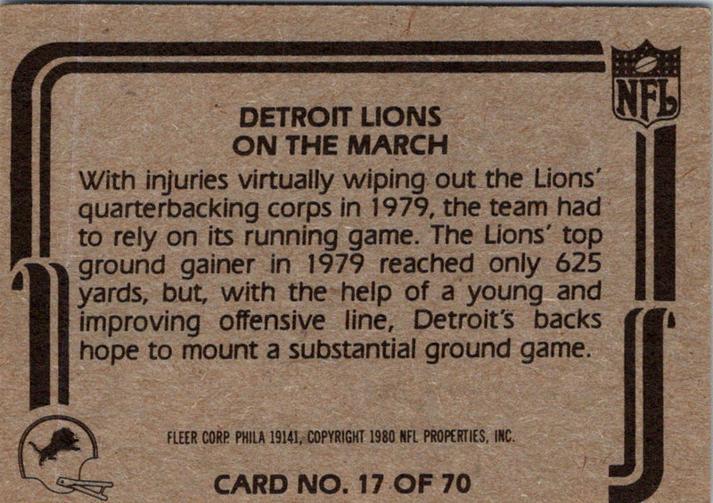 1980 Fleer Team Action Stickers Detroit Lions Helmet