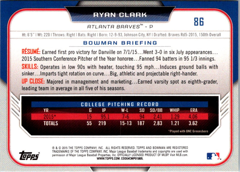 2015 Bowman Draft Picks & Prospects Ryan Clark