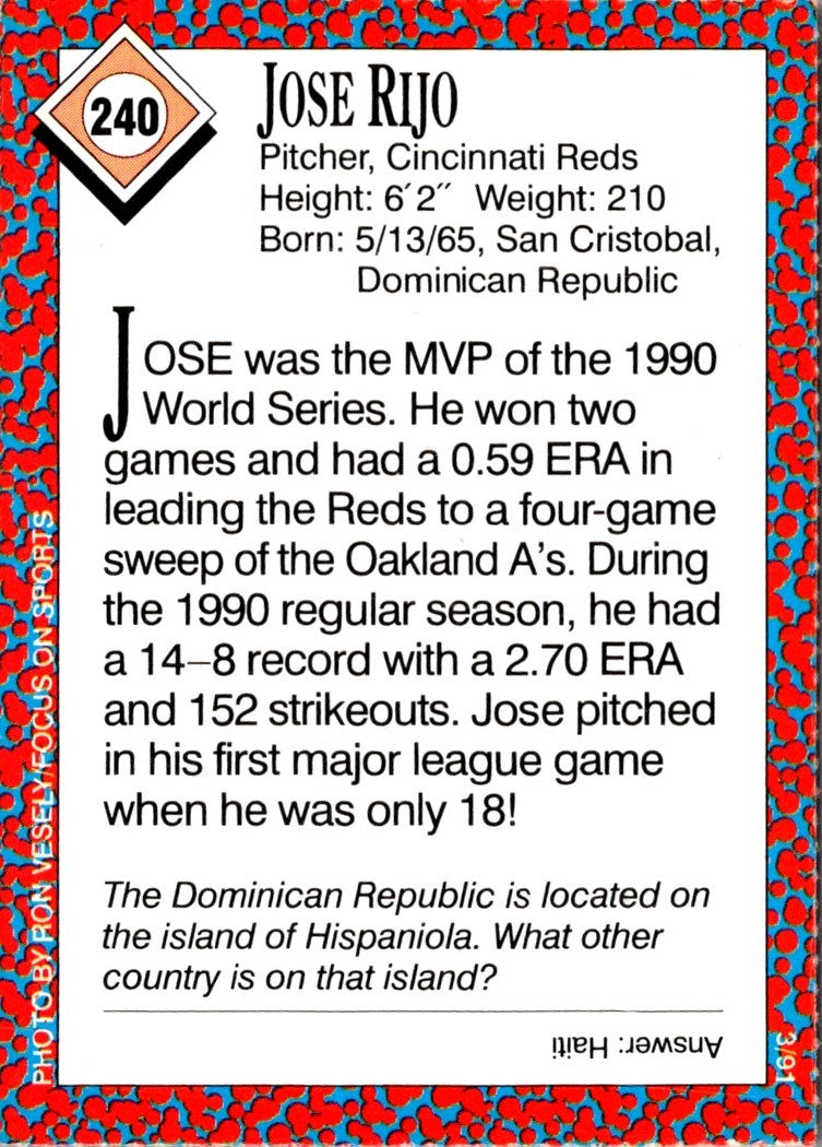 1991 Pepsi Superstar Jose Rijo