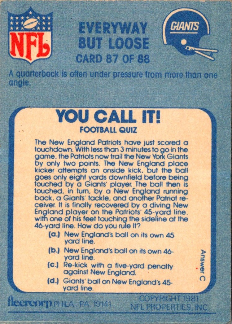 1981 Fleer Team Action Every Way But Loose