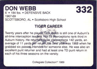 1989 Collegiate Collection Auburn Coke 580 Don Webb #332