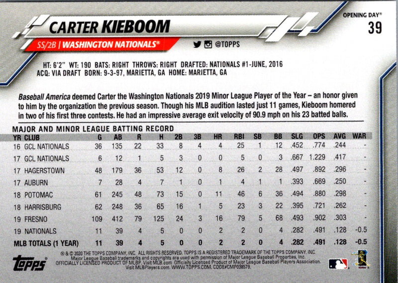 2020 Topps Opening Day Edition Carter Kieboom