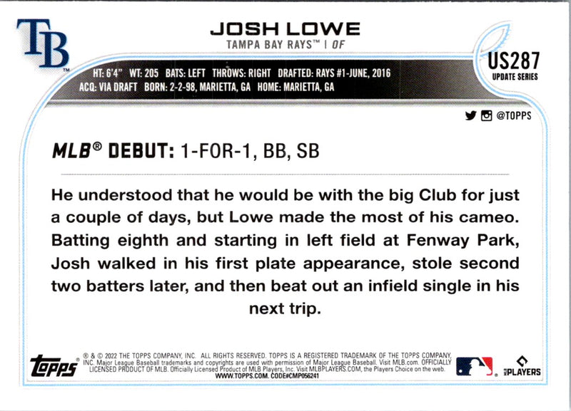 2022 Topps Update Josh Lowe