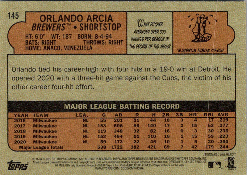 2021 Topps Heritage Orlando Arcia