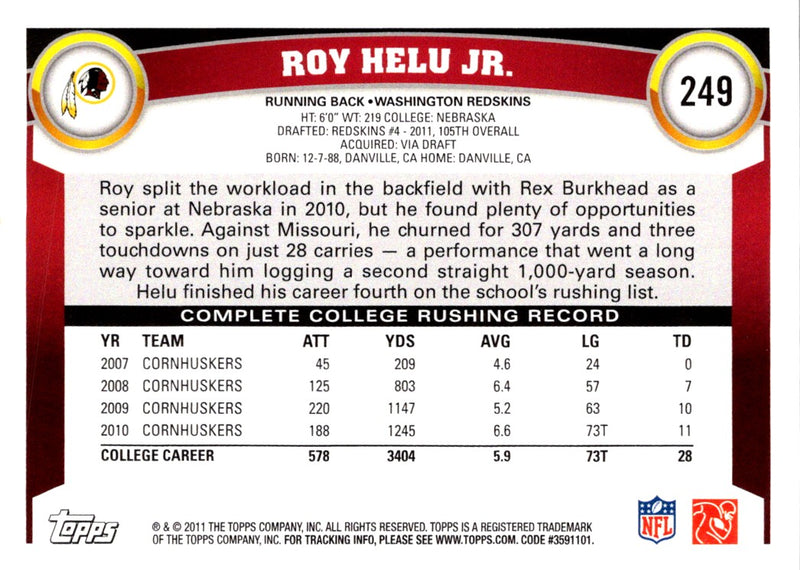 2011 Topps Roy Helu