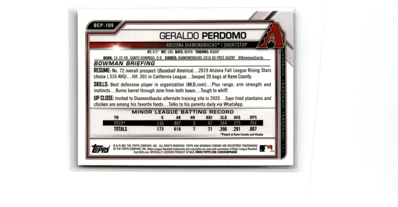 2021 Bowman Draft Chrome Sapphire Geraldo Perdomo