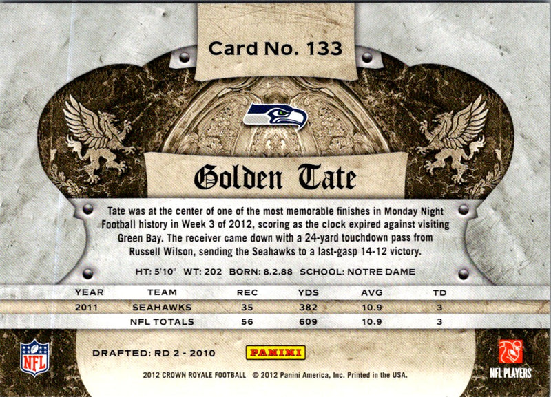 2012 Panini Crown Royale Golden Tate