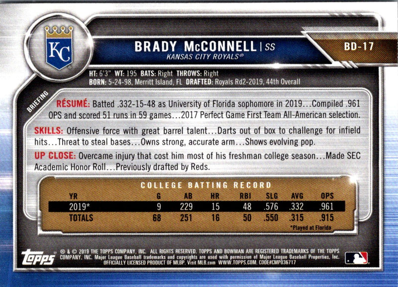 2019 Bowman Draft Brady McConnell