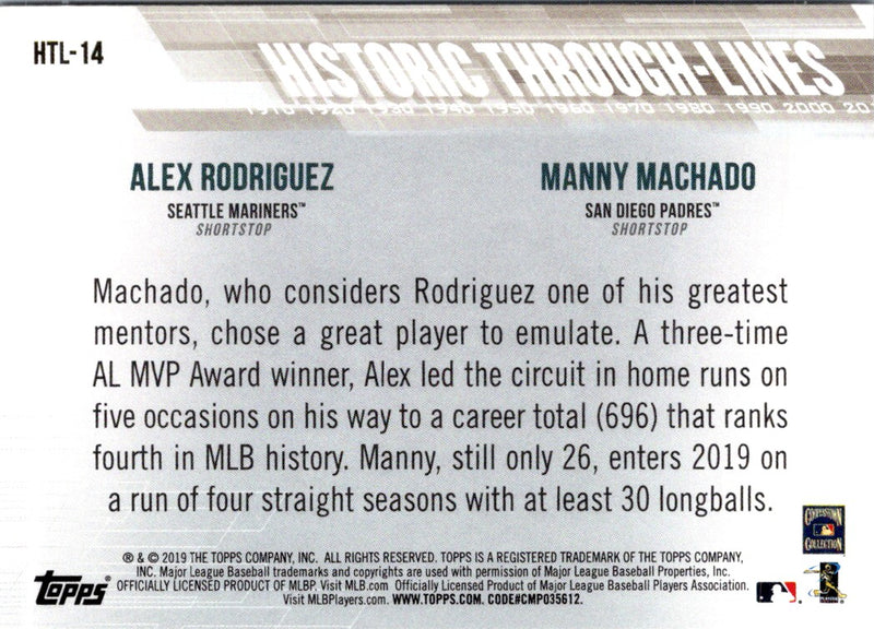 2019 Topps Historic Through-Lines Manny Machado/Alex Rodriguez