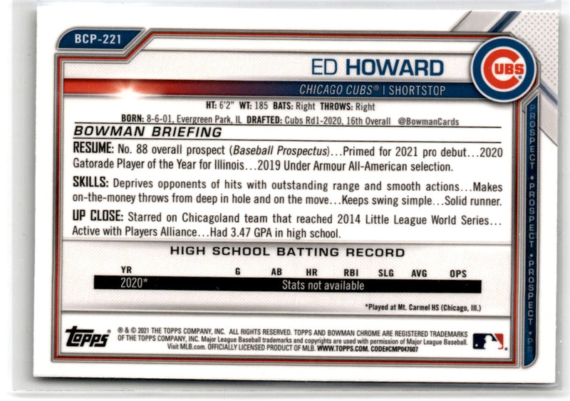 2021 Bowman Chrome Prospects Ed Howard