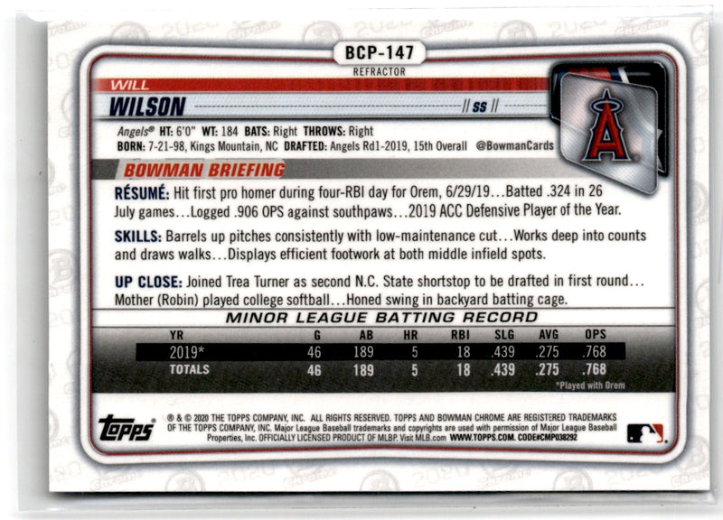 2020 Bowman Chrome Prospects Will Wilson