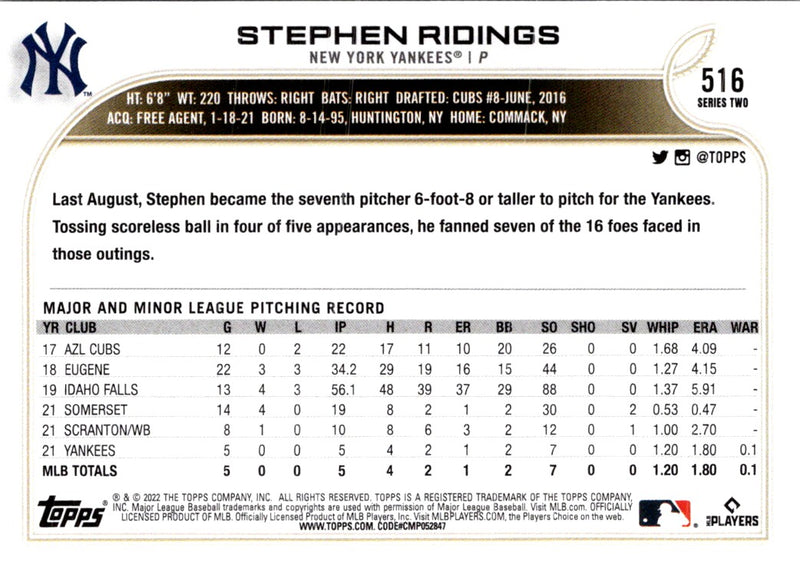 2022 Topps Stephen Ridings