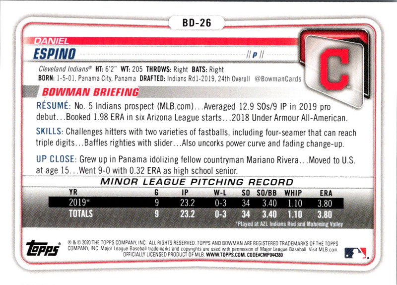 2020 Bowman Draft 1st Edition Daniel Espino