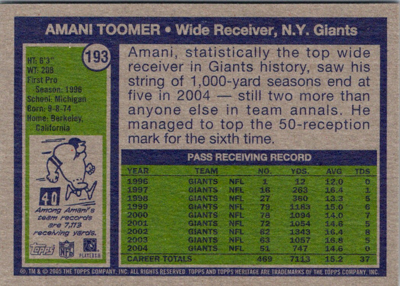 2005 Topps Heritage Amani Toomer