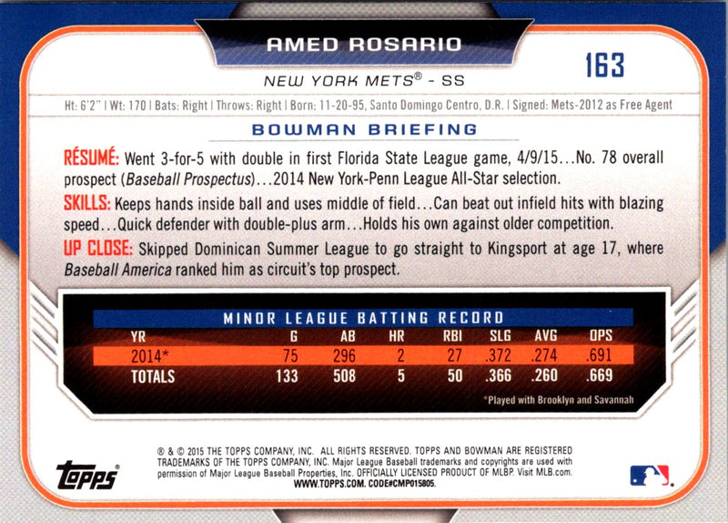 2015 Bowman Draft Picks & Prospects Amed Rosario