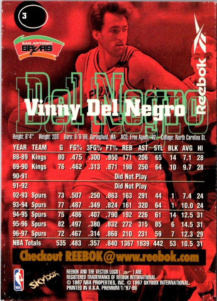 1997 SkyBox Premium Reebok Gold Vinny Del Negro