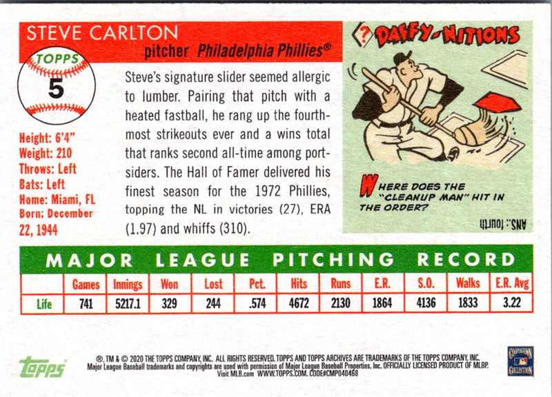 2020 Topps Archives Steve Carlton