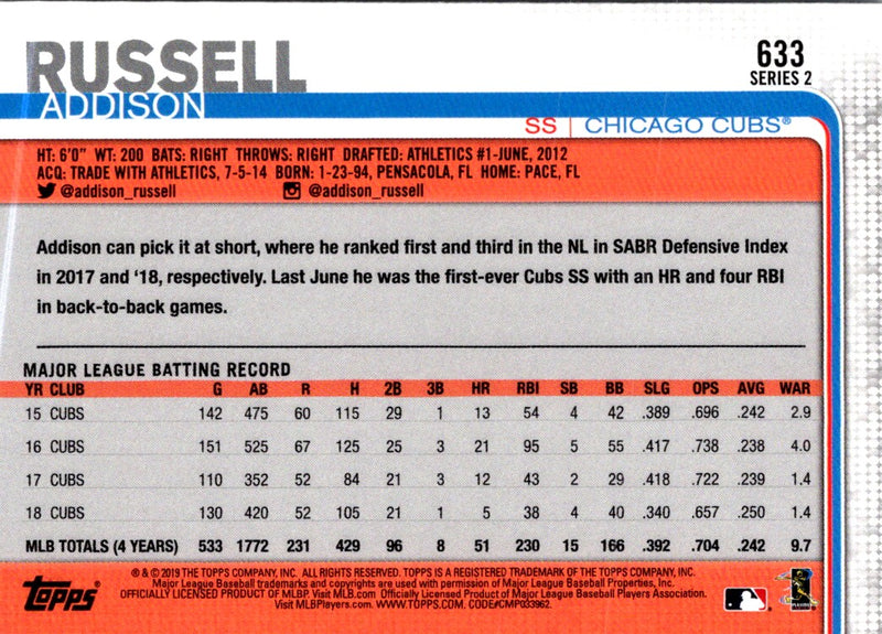 2019 Topps Addison Russell