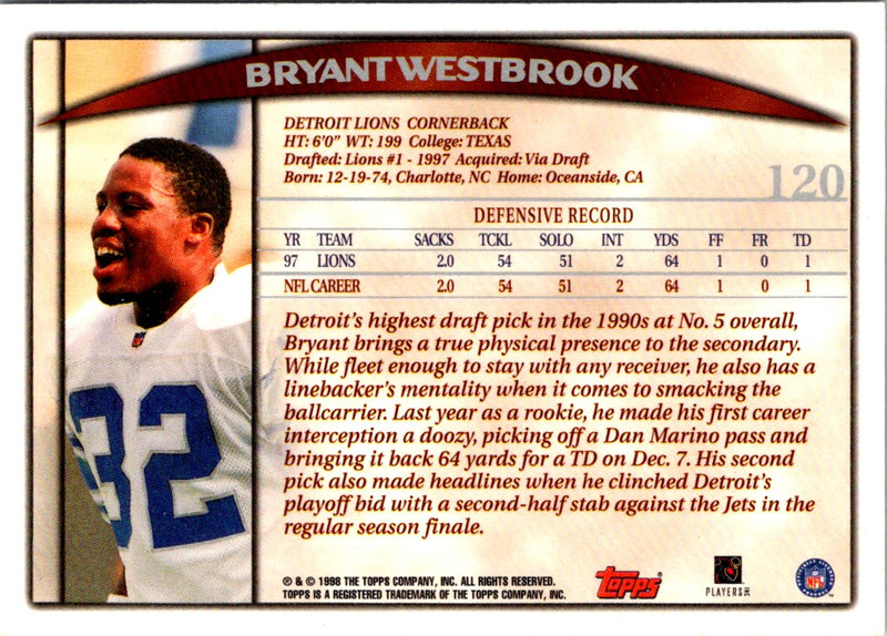1998 Topps Season Opener Bryant Westbrook