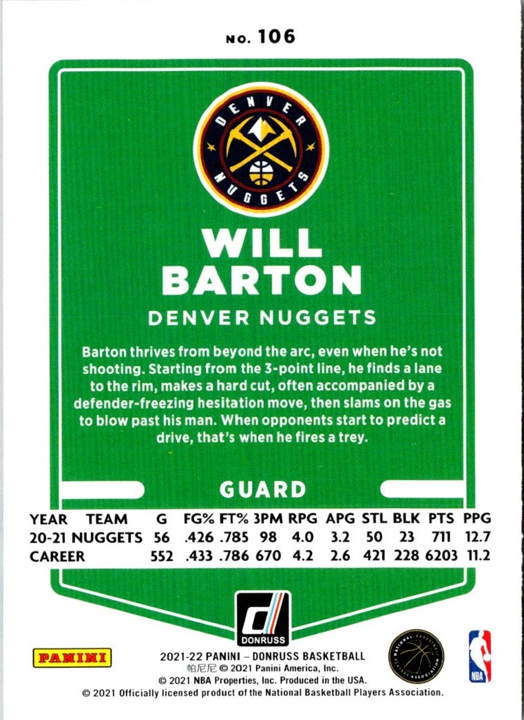 2021 Donruss Holo Red and Gold Laser Will Barton