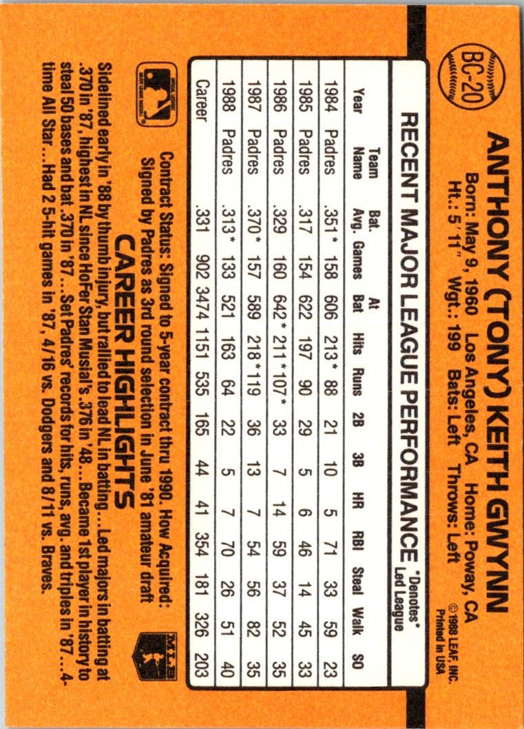 1990 Donruss Preview Cards Tony Gwynn