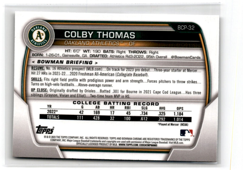 2023 Bowman Chrome Prospects Colby Thomas