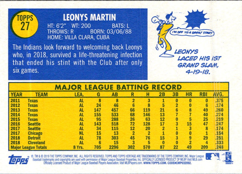 2019 Topps Heritage Leonys Martin